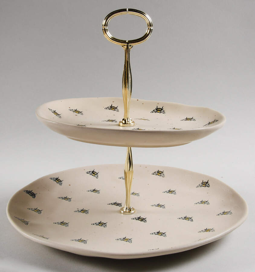 Barney Bee Repeat 6 5/8"-10"  2 Tiered Serving Tray (Dp, Sp) HC by In Homestylez-1