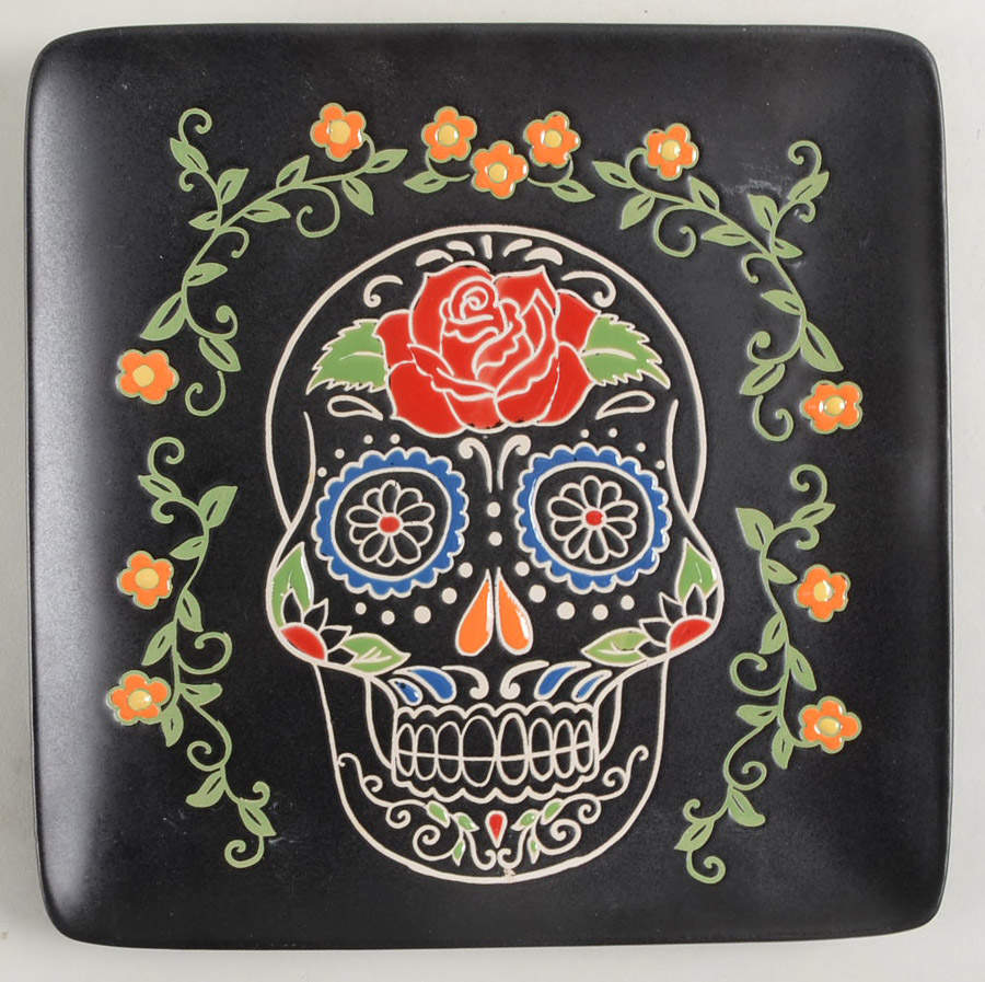 Calvin Sugar Skull-Day of the Dead Square Salad Plate by In Homestylez-1