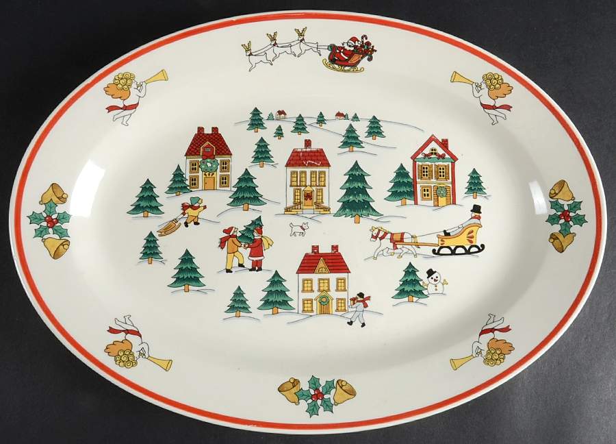 The Joy of Christmas (Smooth, Red Trim) 14" Oval Serving Platter by Jamestown-1
