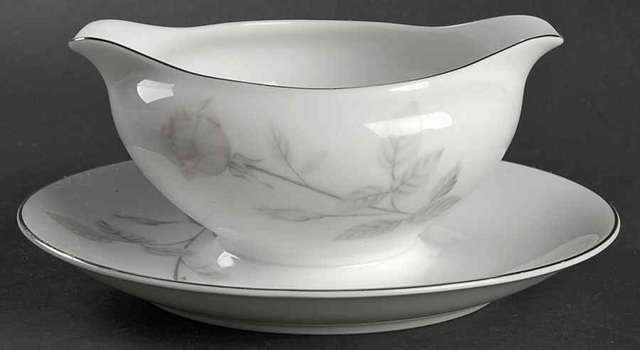 French Rose Gravy Boat with Attached Underplate by AS Japan-1