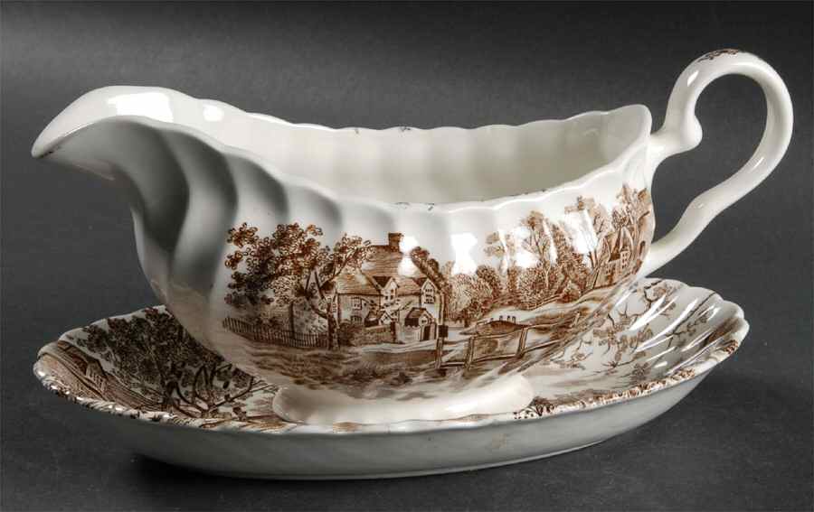Cotswold Brown Gravy Boat & Underplate/Relish by Johnson Brothers-1