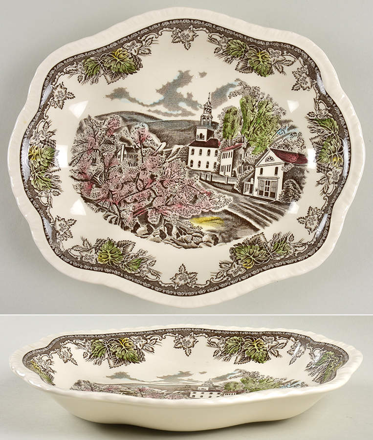 Friendly Village, The ("Made in England" Backstamp) 10" Oval Vegetable Bowl by Johnson Brothers-1
