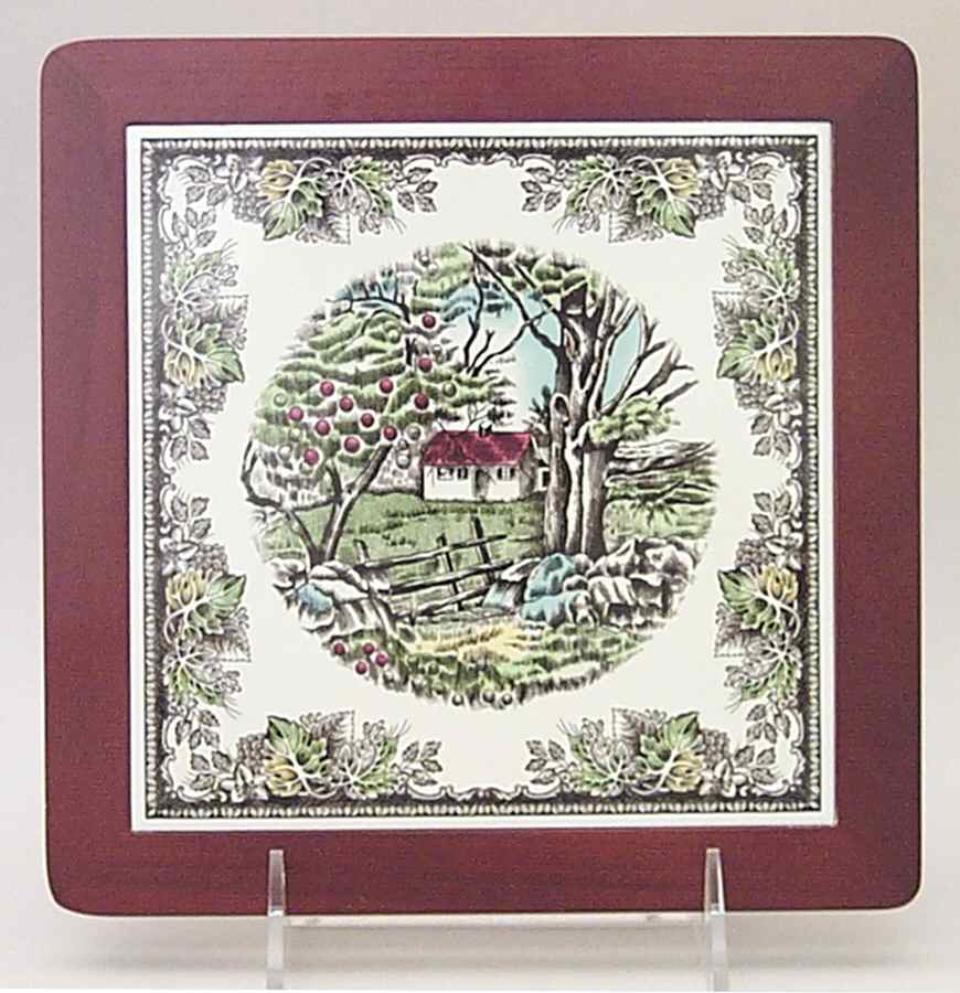 Friendly Village, The ("Made in England" Backstamp) Wood Frame Trivet by Johnson Brothers-1