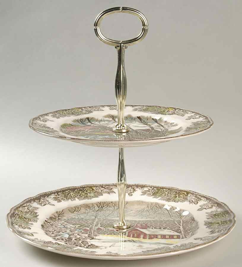Friendly Village, The ("Made in England" Backstamp) 2 Tiered Serving Tray (Dinner & Salad Plate) by Johnson Brothers-1