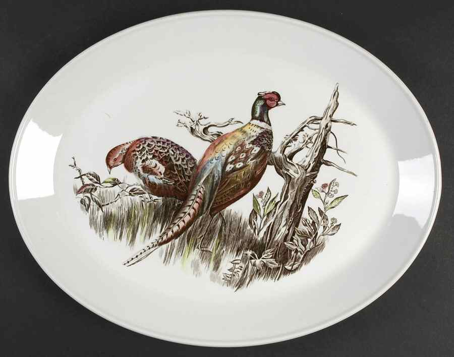 Game Birds White 15" Oval Serving Platter by Johnson Brothers-1