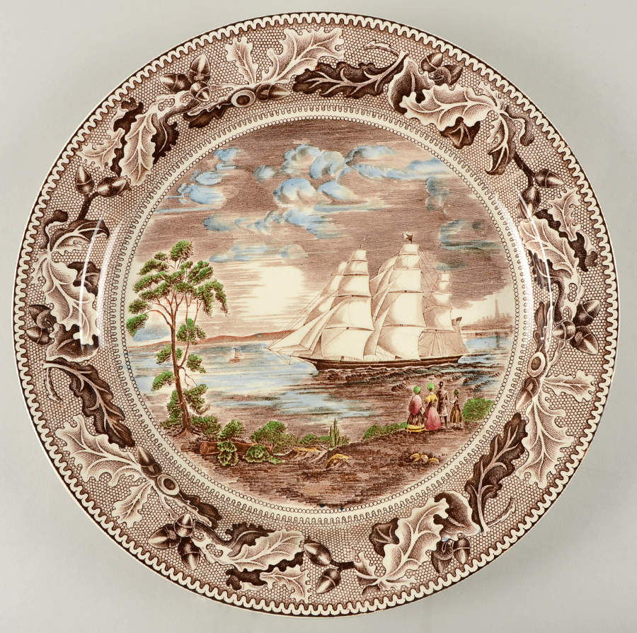 Historic America Brown Multicolor 14" Chop Plate (Round Platter) by Johnson Brothers-1