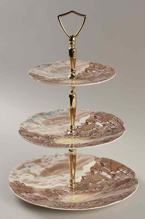 Olde English Countryside Brown Multicolor 3-Tiered Serving Tray (DP, SP, BB) by Johnson Brothers-1
