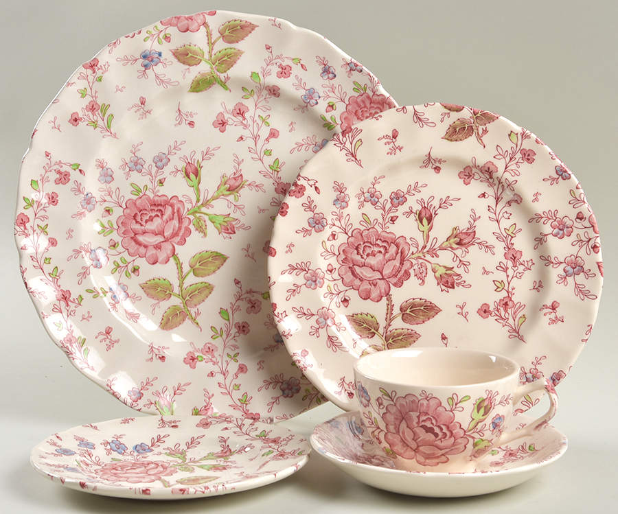Rose Chintz Pink ("Made in England" Mark) 5 Piece Place Setting by Johnson Brothers-1