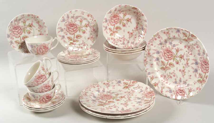 Rose Chintz Pink ("Made in England" Mark) 20pc Set=4ea CSFL,DP,BB,CERQ by Johnson Brothers-1