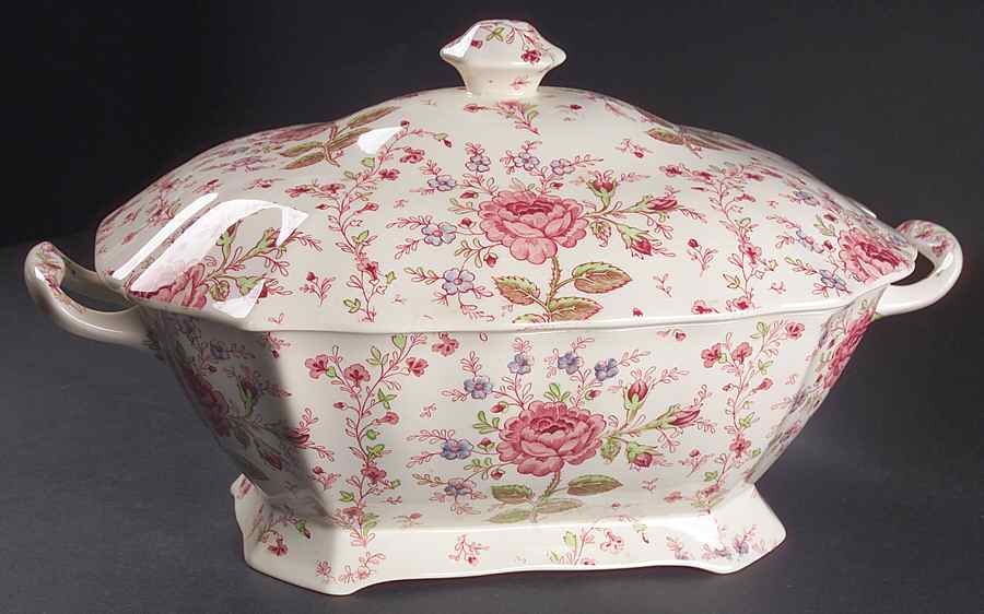 Rose Chintz Pink ("Made in England" Mark) Rectangular Tureen & Lid by Johnson Brothers-1