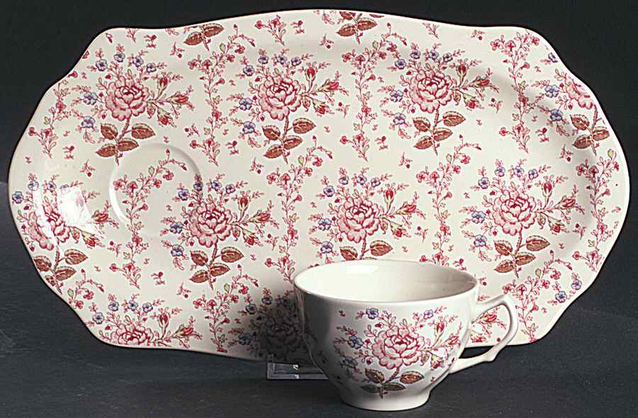 Rose Chintz Pink ("Made in England" Mark) Snack Plate & Cup Set by Johnson Brothers-1