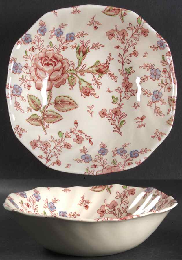 Rose Chintz Pink ("Made in England" Mark) Square Soup Bowl by Johnson Brothers-1