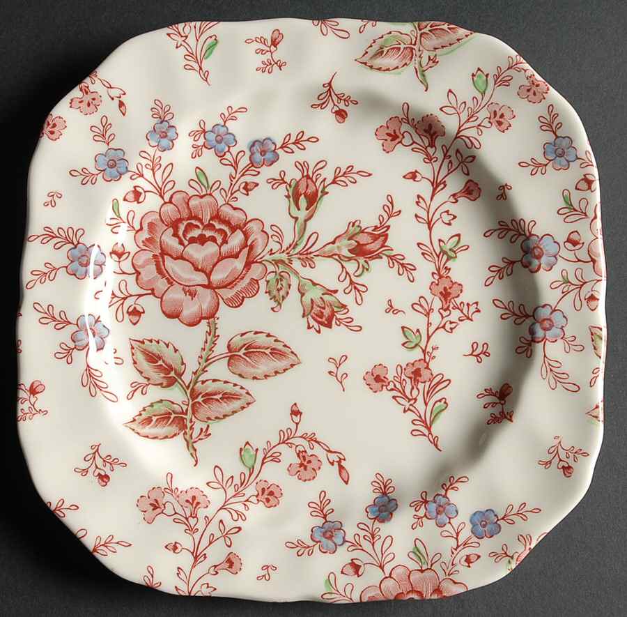 Rose Chintz Pink ("Made in England" Mark) Square Salad Plate by Johnson Brothers-1