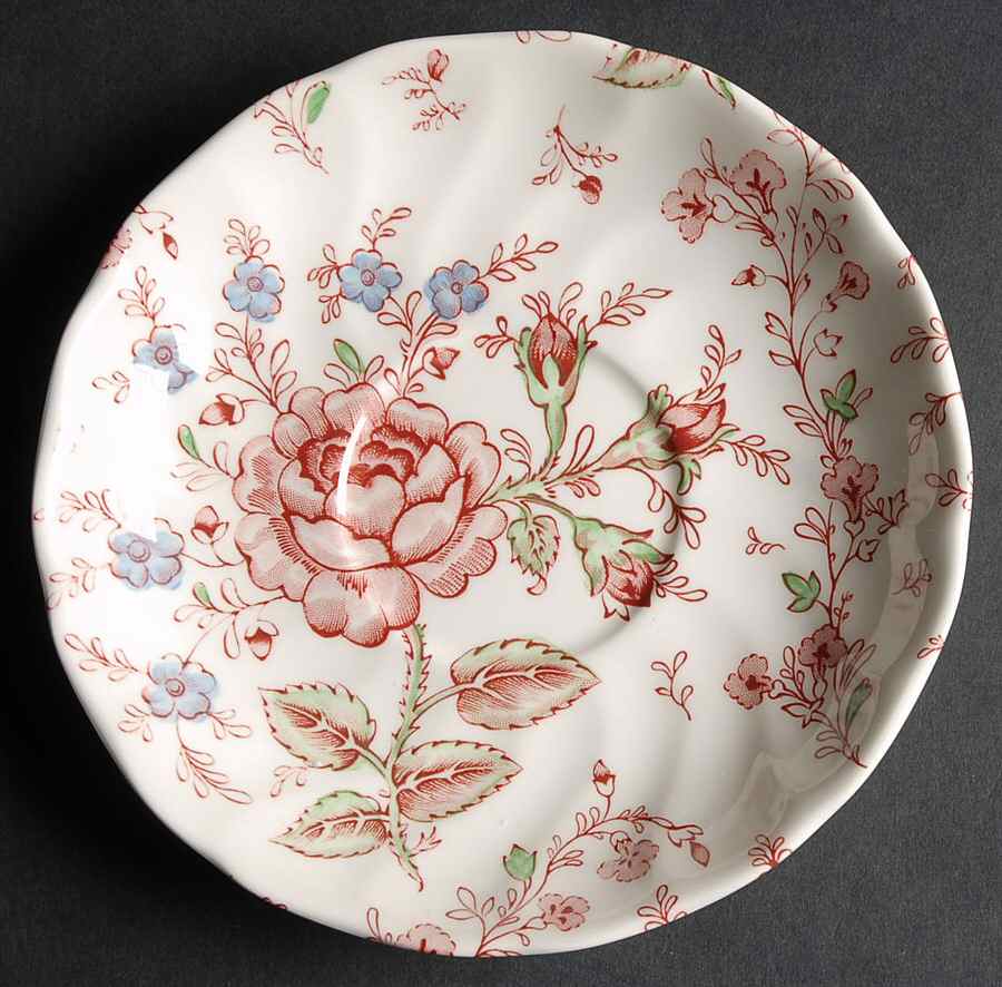 Rose Chintz Pink ("Made in England" Mark) Saucer for Flat Cream Soup Bowl by Johnson Brothers-1