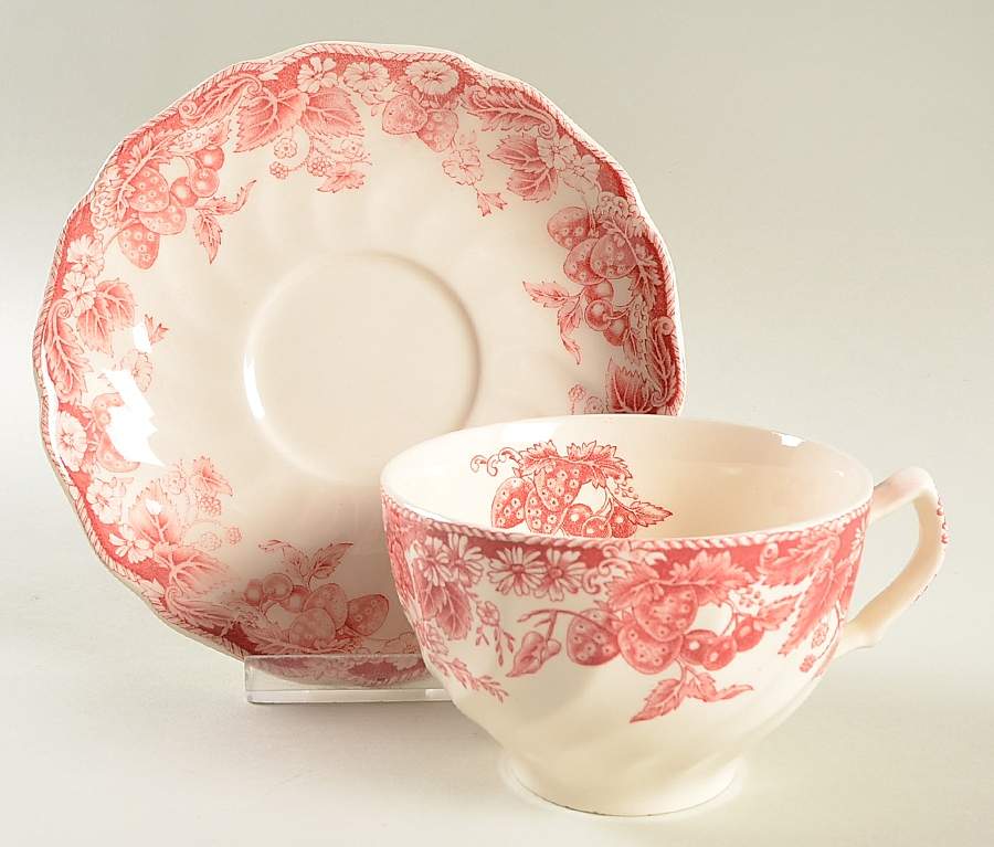 Strawberry Fair Pink Flat Cup & Saucer Set by Johnson Brothers-1