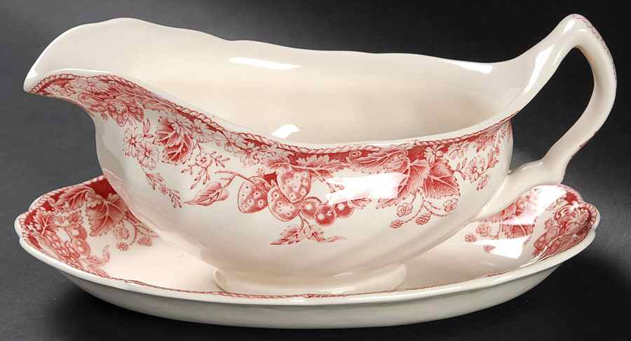 Strawberry Fair Pink Gravy Boat & Underplate/Relish by Johnson Brothers-1