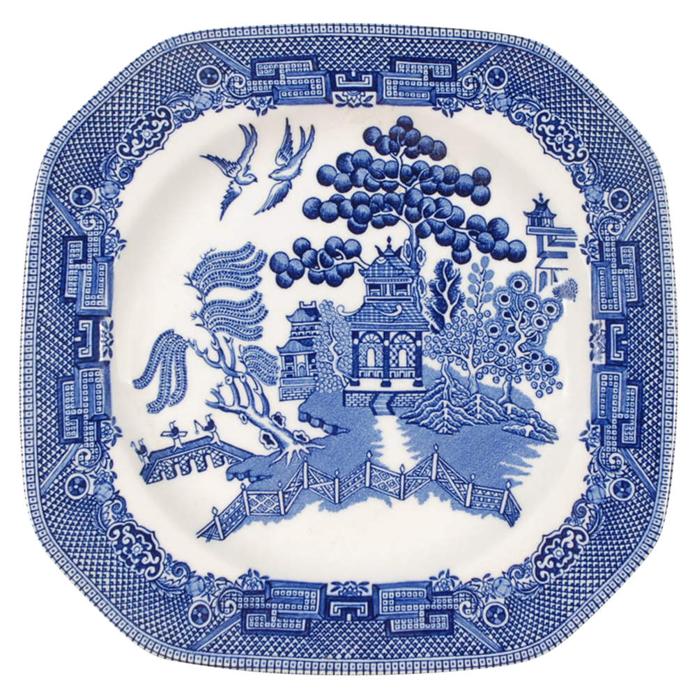 Willow Blue (Made in England, Earthenware, Newer) Square Salad Plate by Johnson Brothers-1