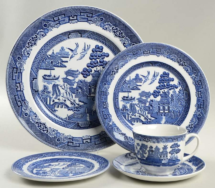 Willow Blue (Made in England, Earthenware, Newer) 40  Piece Estate Set by Johnson Brothers-1