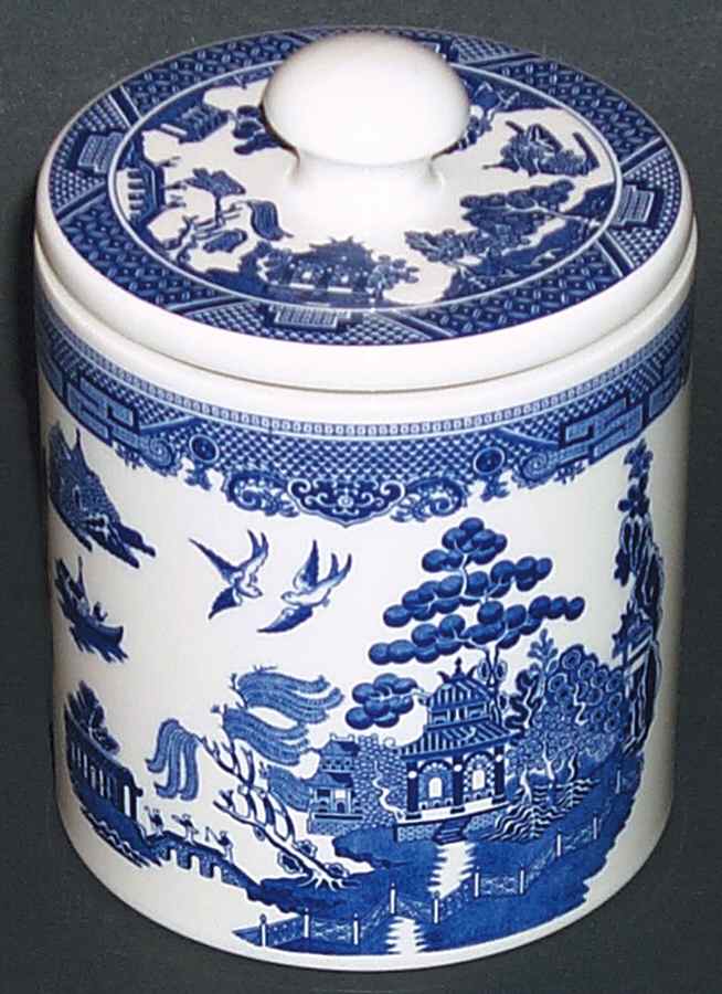 Willow Blue (Made in England, Earthenware, Newer) Medium Canister & Lid by Johnson Brothers-1