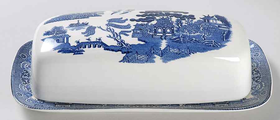 Willow Blue (Made in England, Earthenware, Newer) 1/4 Lb Covered Butter by Johnson Brothers-1