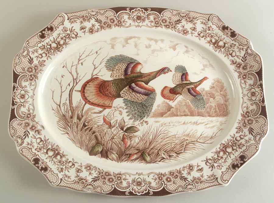Wild Turkeys Brown (No "Native American") 20" Oval Serving Platter by Johnson Brothers-1