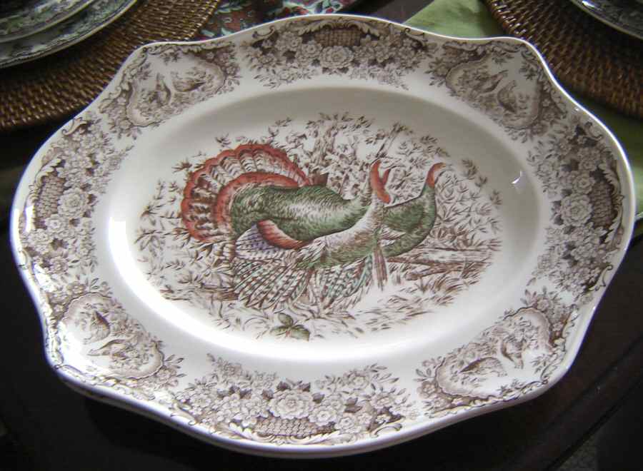 Wild Turkeys Brown (Native American) 13" Oval Serving Platter by Johnson Brothers-1