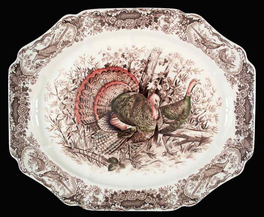 Wild Turkeys Brown (Native American) 17" Oval Serving Platter by Johnson Brothers-1