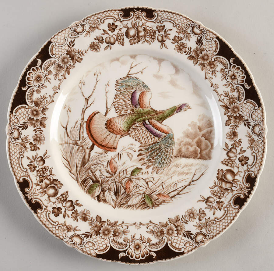 Wild Turkeys Green (Native American) Dinner Plate by Johnson Brothers-1