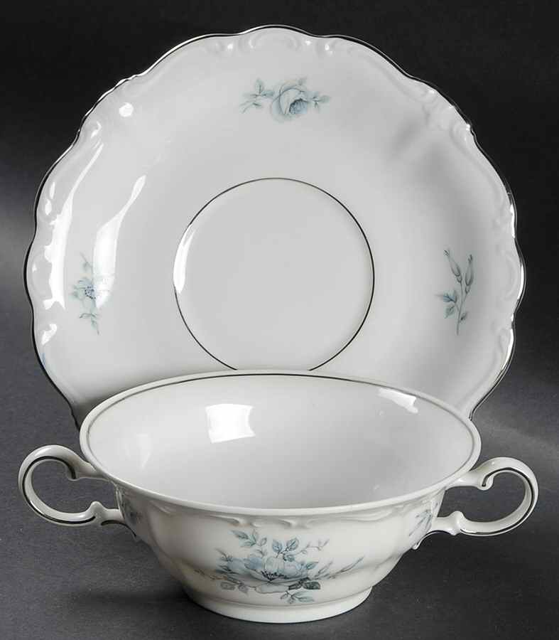 Blue Bouquet Platinum Flat Cream Soup Bowl & Saucer Set by Johann Haviland-1