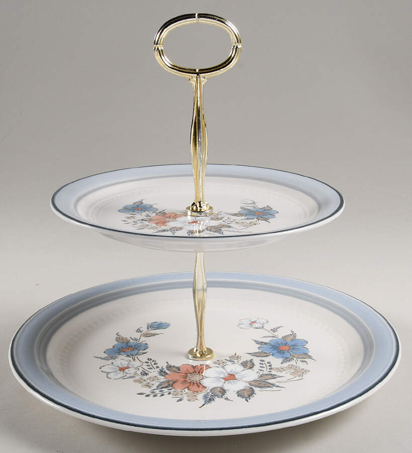 Blue Bouquet (Crowning Fashion) 6 5/8"-10"  2 Tiered Serving Tray (Dp, Sp) HC by Johann Haviland-1