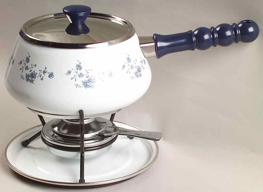Blue Garland (Bavaria Backstamp) Metal Fondue w/Warmer Stand,Burner&Tray by Johann Haviland-1