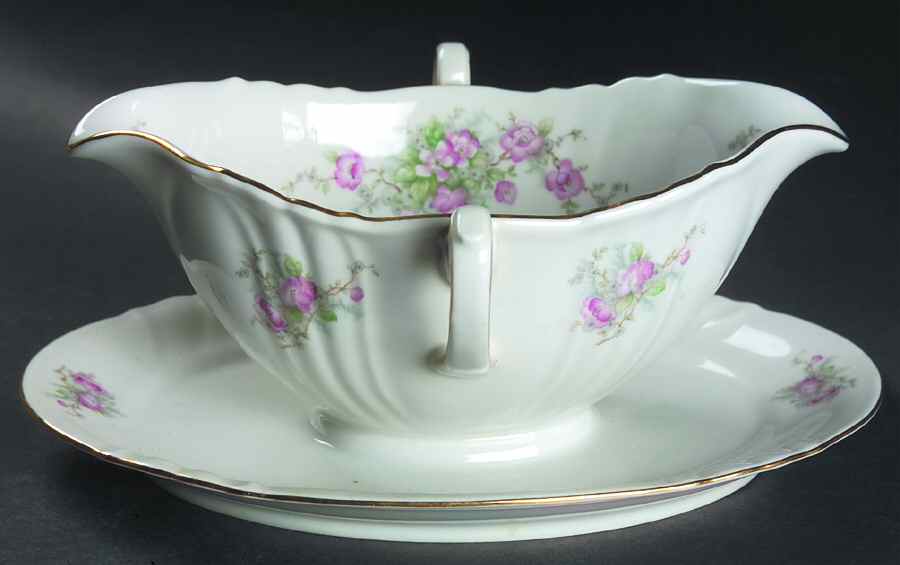 Bridal Rose (No Verge, All White) Gravy Boat with Attached Underplate by Johann Haviland-1