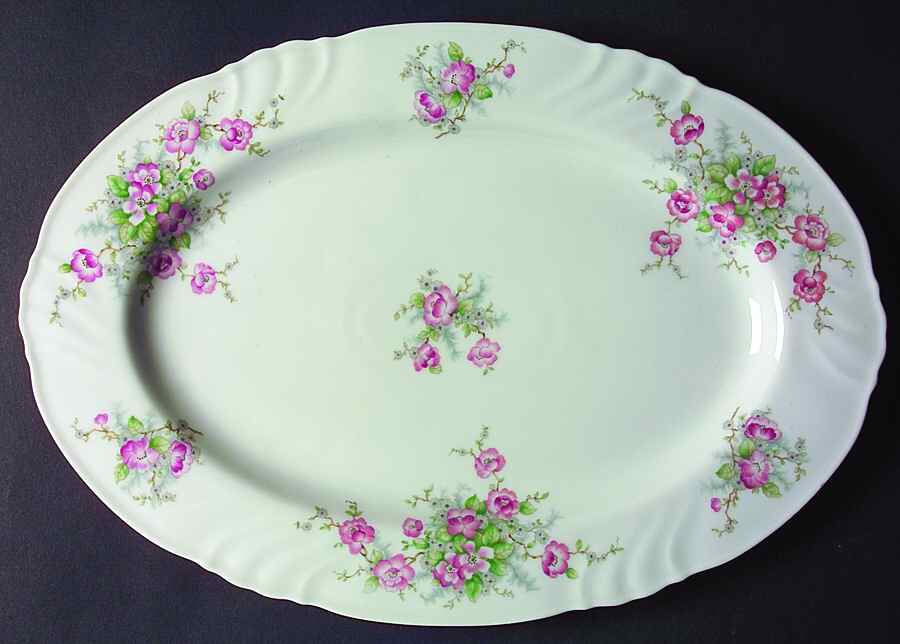 Bridal Rose (No Verge, All White) 15" Oval Serving Platter by Johann Haviland-1