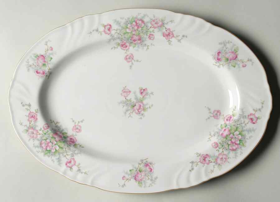 Bridal Rose (No Verge, All White) 14" Oval Serving Platter by Johann Haviland-1