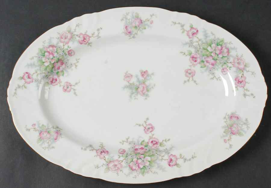Bridal Rose (No Verge, All White) 12" Oval Serving Platter by Johann Haviland-1