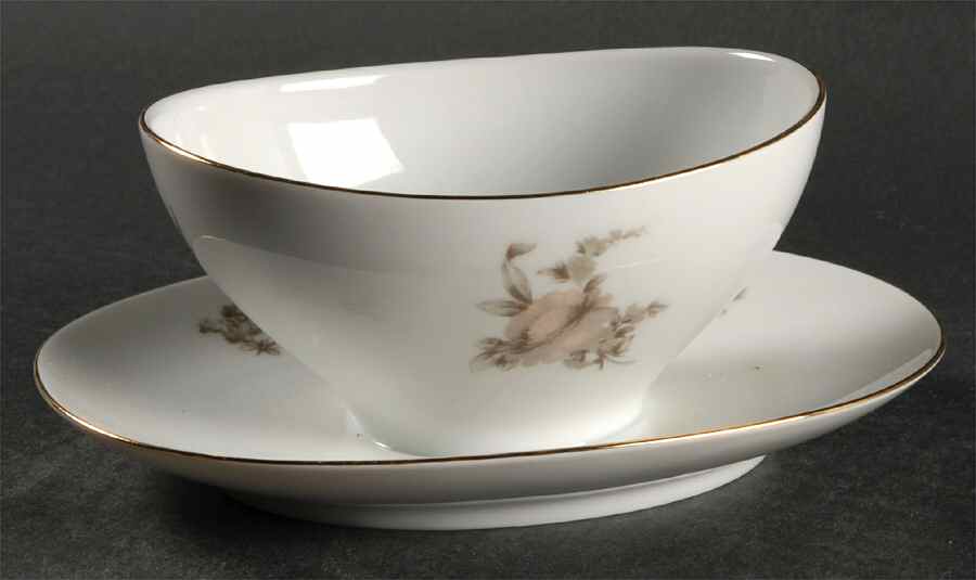 Brown Rose Gravy Boat with Attached Underplate by Johann Haviland-1