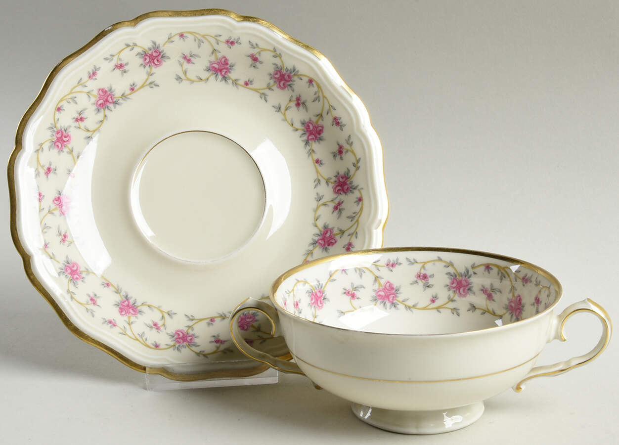 Rose Chintz Cream Soup Bowl & Saucer Set by Johann Haviland-1