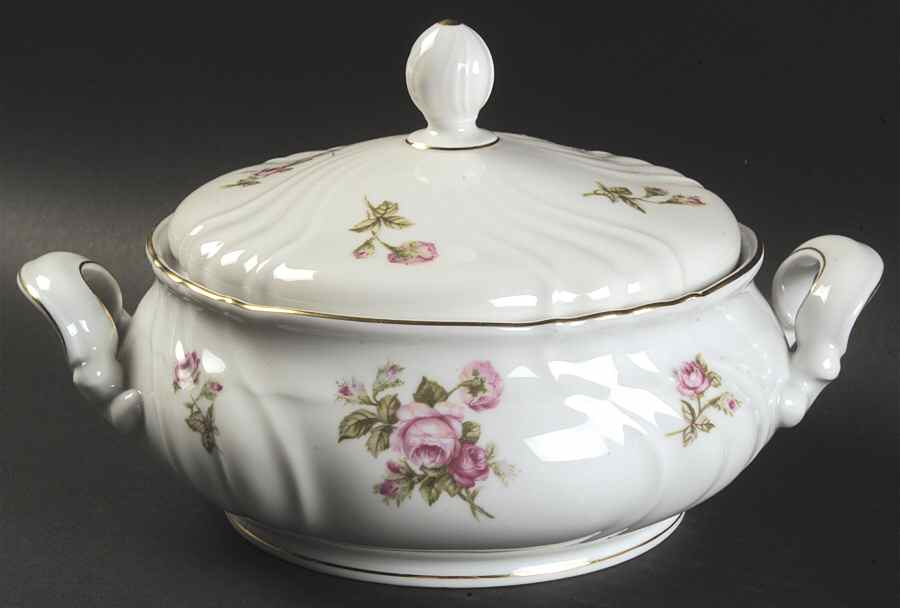 Rose of Picardy White Round Covered Vegetable by Johann Haviland-1