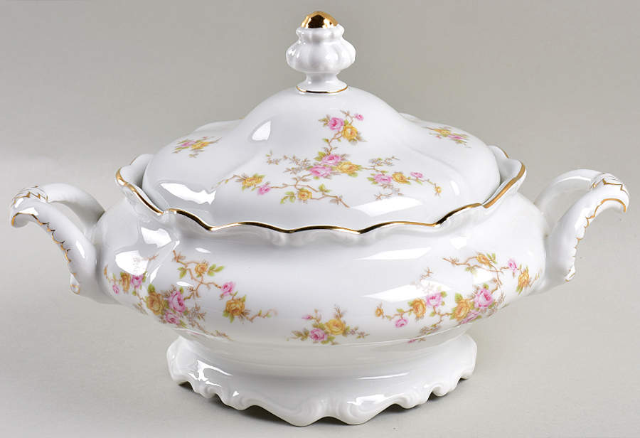 Thornrose (White, No Verge) Round Covered Vegetable by Johann Haviland-1
