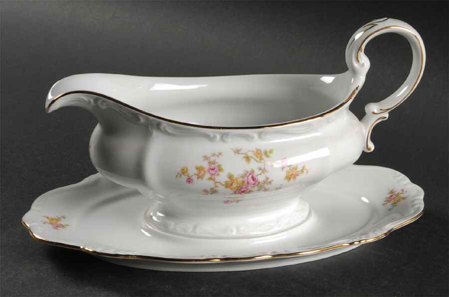 Thornrose (White, No Verge) Gravy Boat with Attached Underplate by Johann Haviland-1