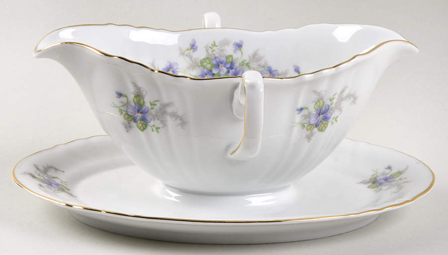 Violets (Older, No Gold Inner Range) Gravy Boat with Attached Underplate by Johann Haviland-1