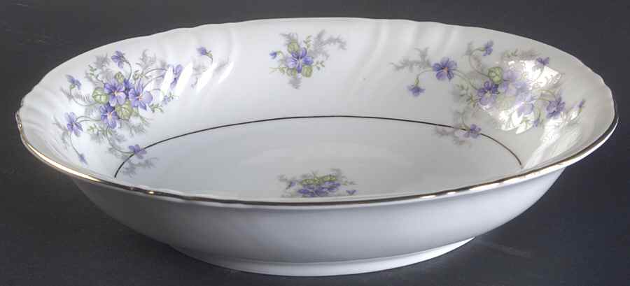 Violets(Newer, Gold Inner Ring, Cream Rim) 10" Oval Vegetable Bowl by Johann Haviland-1
