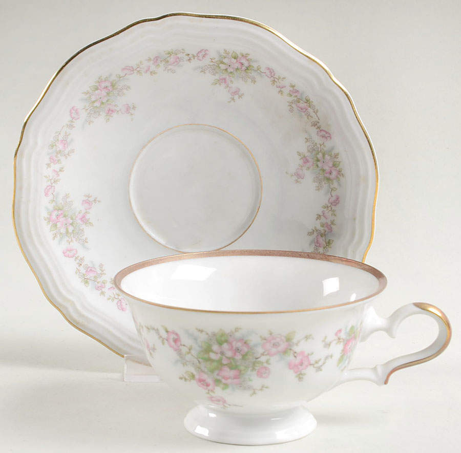 Wild Rose (1-8" Gold Trim) Footed Cup & Saucer Set by Johann Haviland-1
