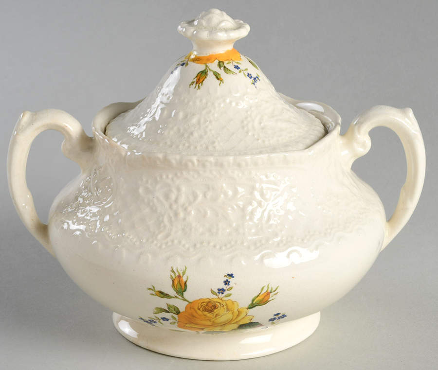 Birbeck Rose Yellow Sugar Bowl & Lid by George Jones & Sons-1