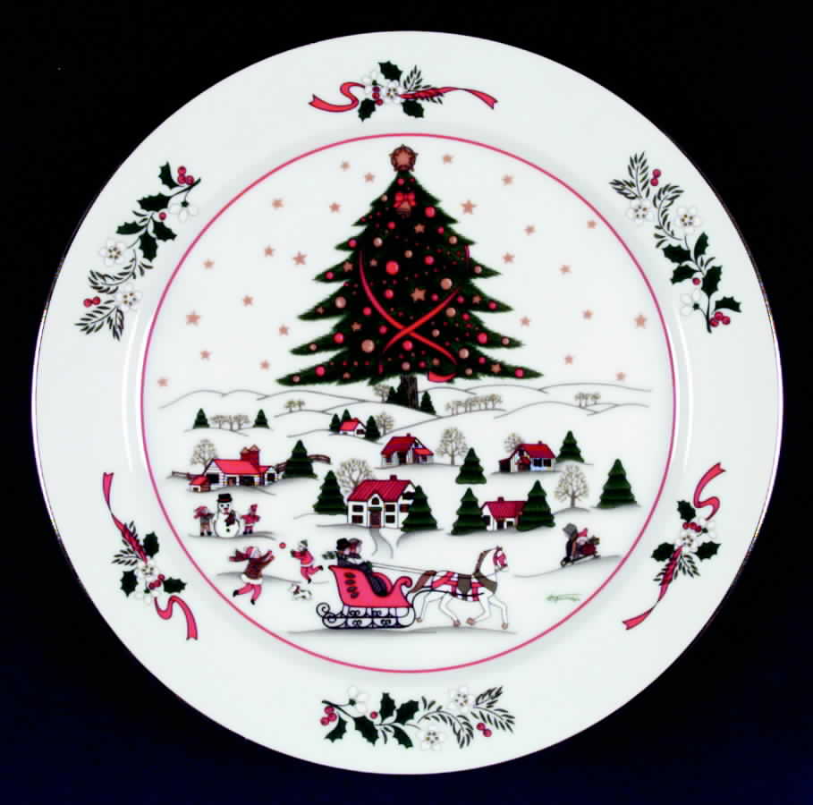 Christmas Pleasure Gold Trim Dinner Plate by Kopin-1