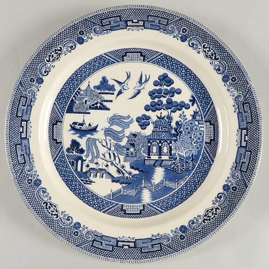 Willow Blue (Black & Blue Backstamps, Older) 12" Chop Plate (Round Platter) by Johnson Brothers-1