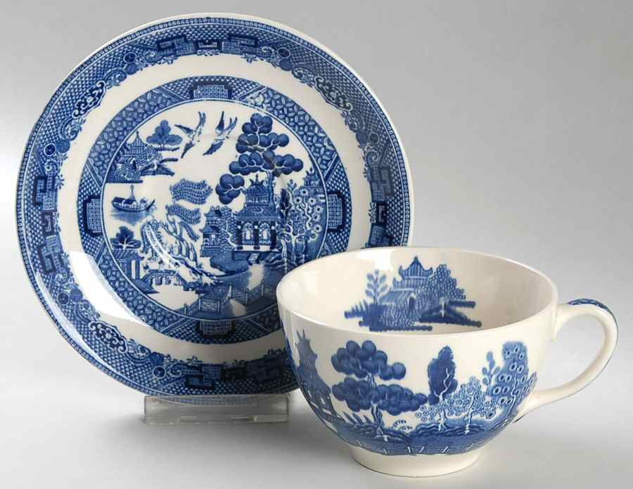 Willow Blue (Black & Blue Backstamps, Older) Oversized Cup & Saucer Set by Johnson Brothers-1