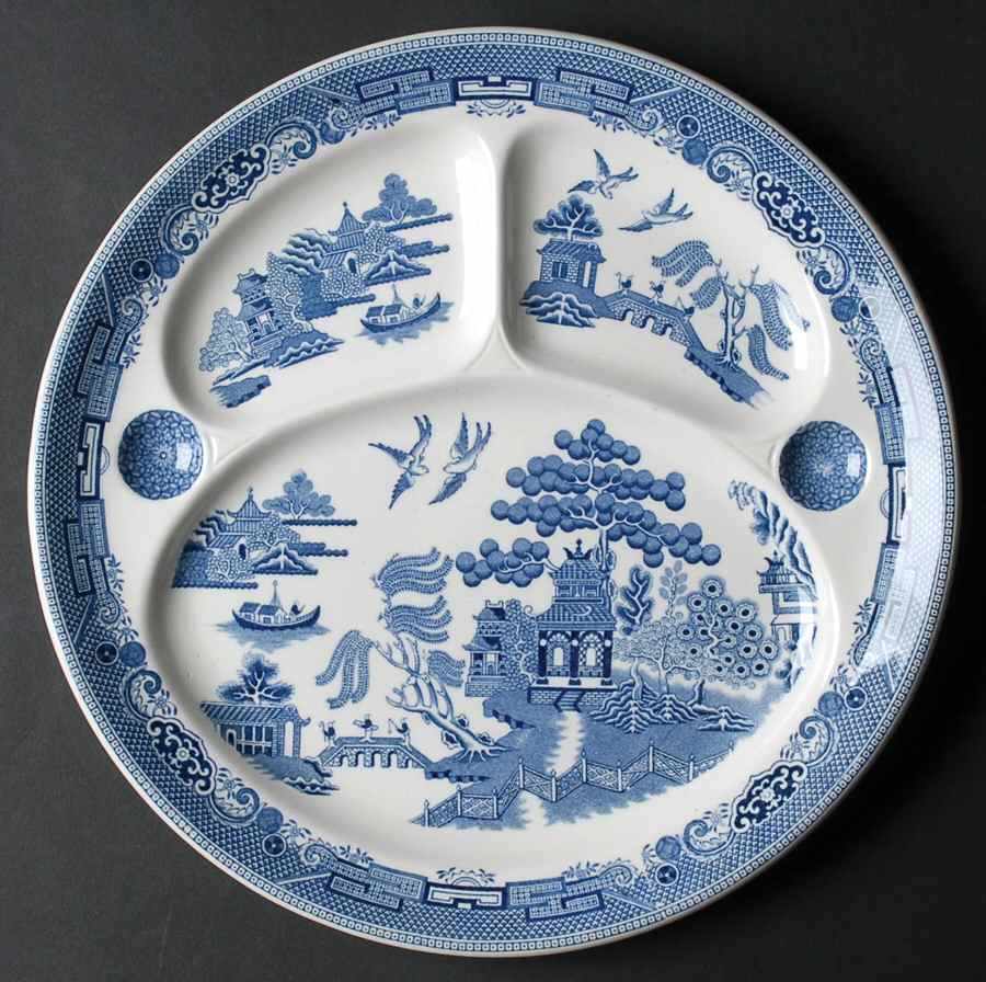 Willow Blue (Black & Blue Backstamps, Older) Grill Plate by Johnson Brothers-1