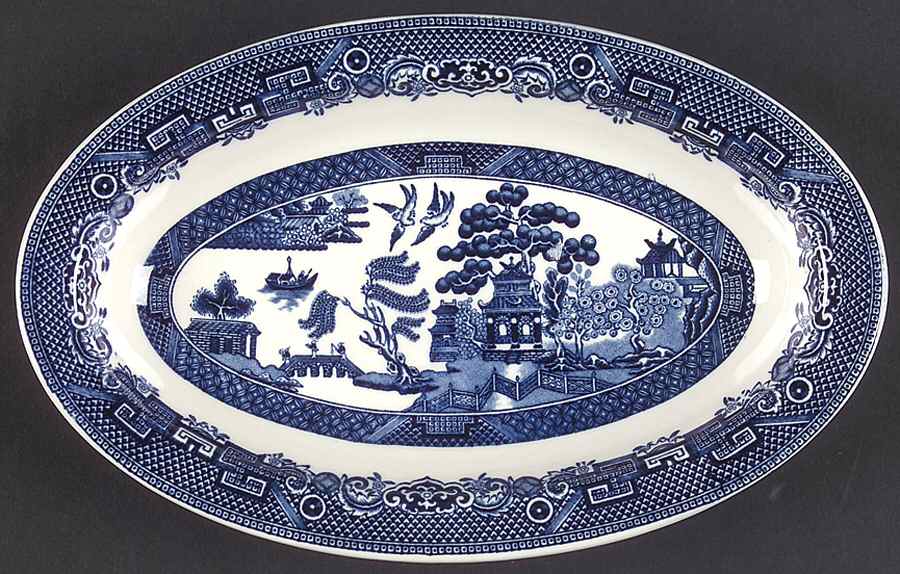 Willow Blue (Black & Blue Backstamps, Older) Relish/Gravy Underplate by Johnson Brothers-1