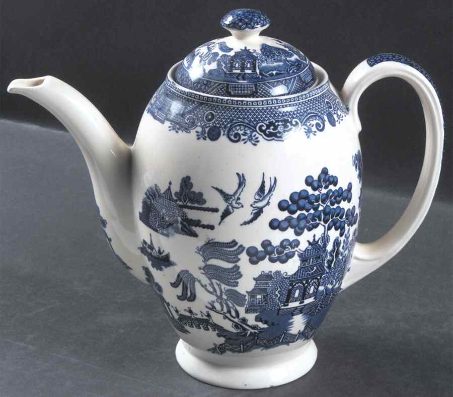 Willow Blue (Black & Blue Backstamps, Older) Coffee Pot & Lid by Johnson Brothers-1